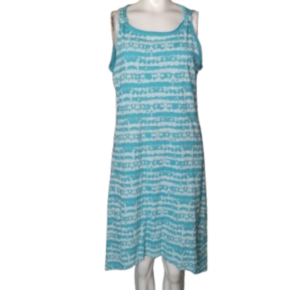 FRESH PRODUCE Dress, M, Aqua/Blue, White abstract stripes, Cut-out back, Jersey - Picture 9 of 13